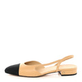Goatskin Grosgrain Cap Toe CC Slingback Sandals 38.5 Beige Black