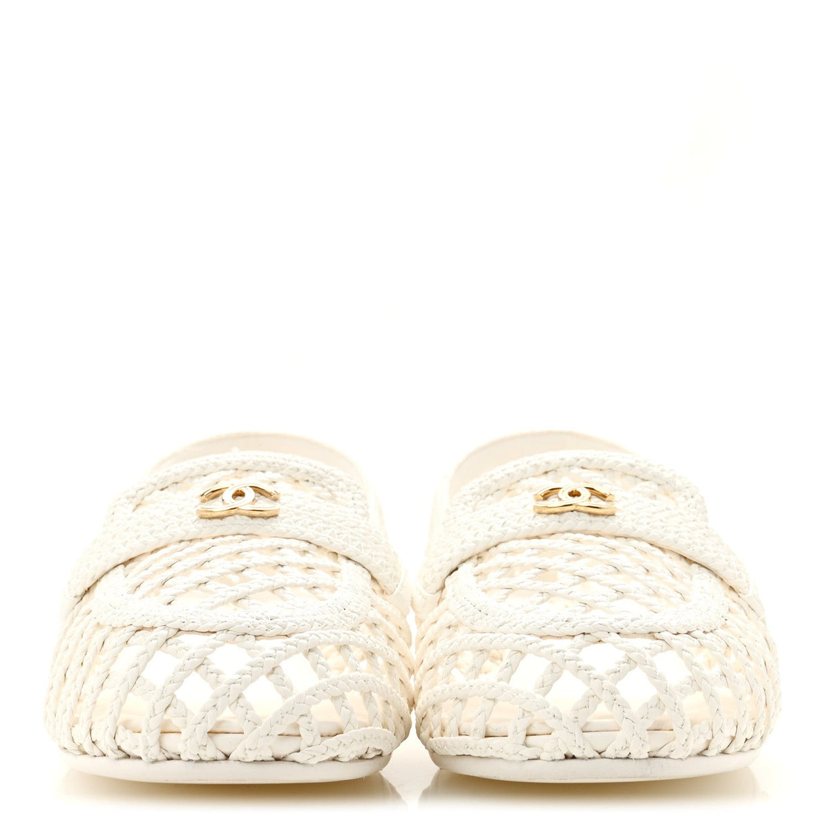 Braided Lambskin CC Mocassin Loafers 41 White