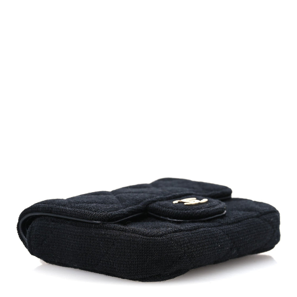 Jersey Quilted Flap Chain Waist Bag Black