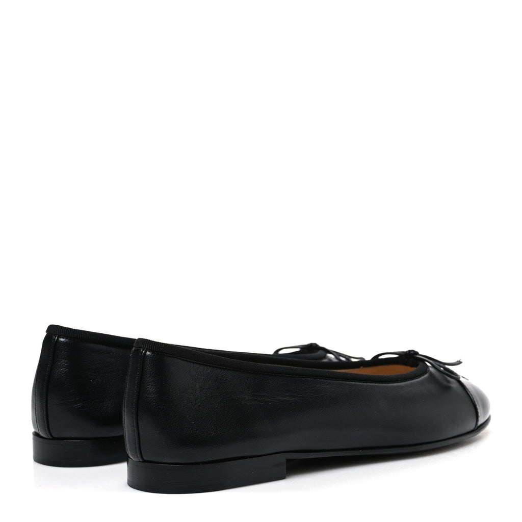 Lambskin Patent Cap Toe Ballerina Flats 39.5 Black