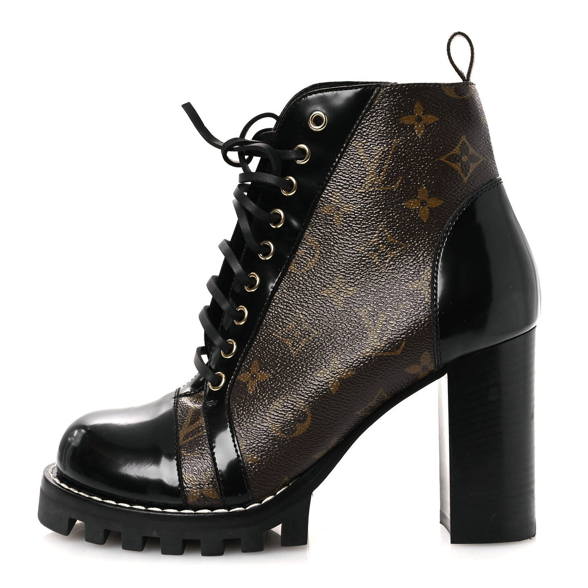 Patent Calfskin Monogram Star Trail Ankle Boots 40 Black