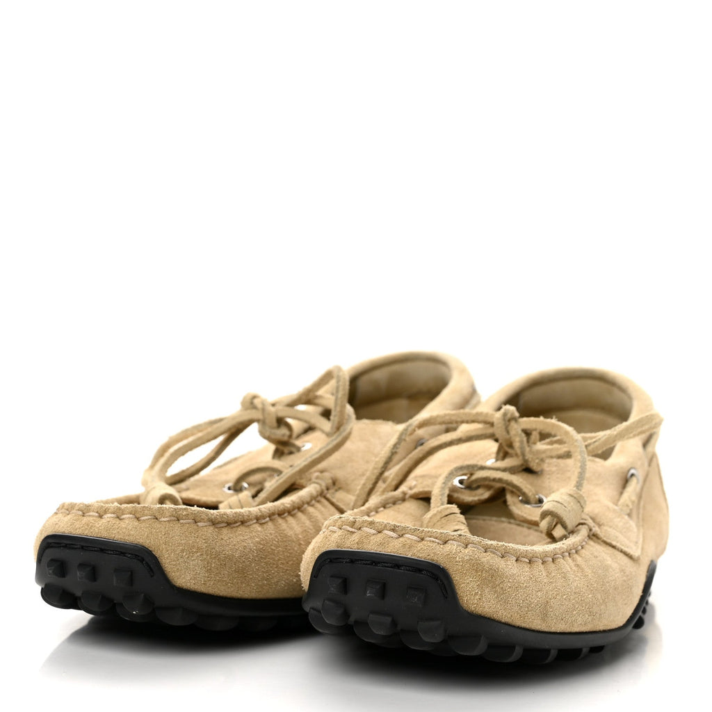 Suede Calfskin Womens Member Lazy Loafers 39.5 Beige Albatre