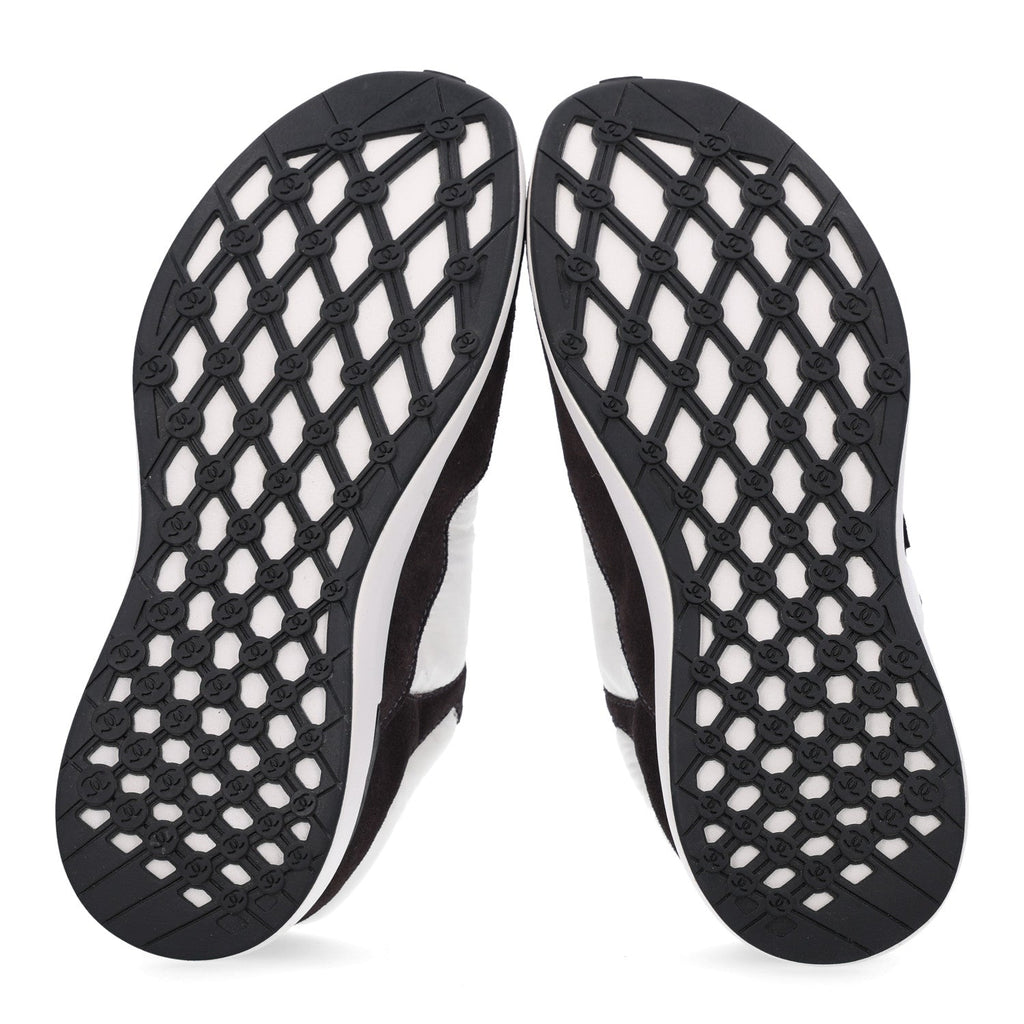 Calfskin Mesh Lycra Suede Womens Logo Sneakers 37.5 White Black
