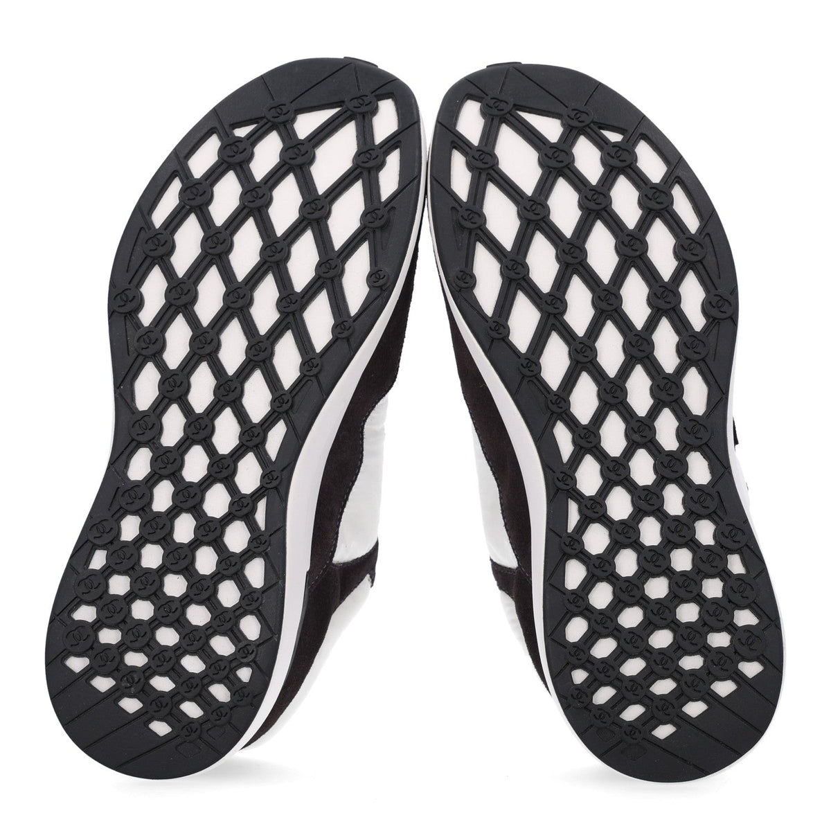 Calfskin Mesh Lycra Suede Womens Logo Sneakers 37.5 White Black