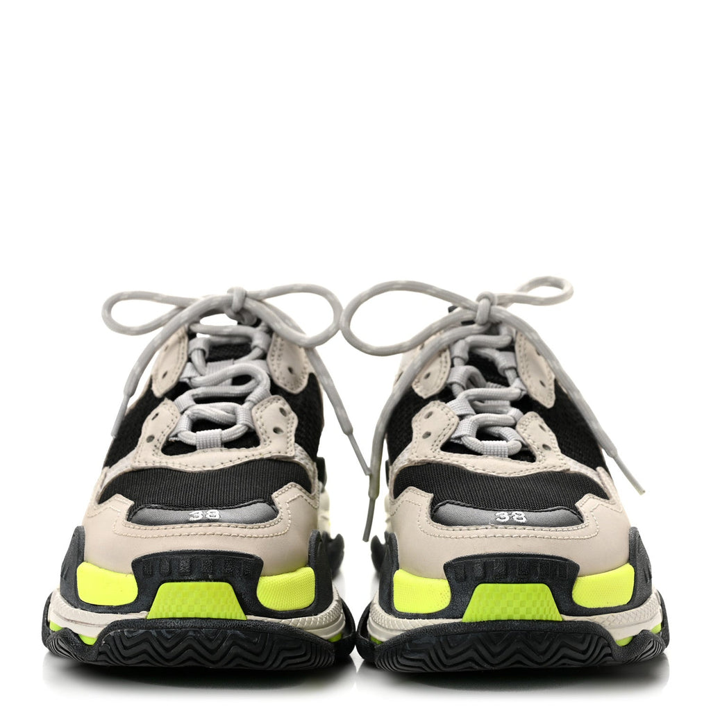 Fabric Mesh Womens Triple S Sneakers 38 Grey Black Jaune Fluo