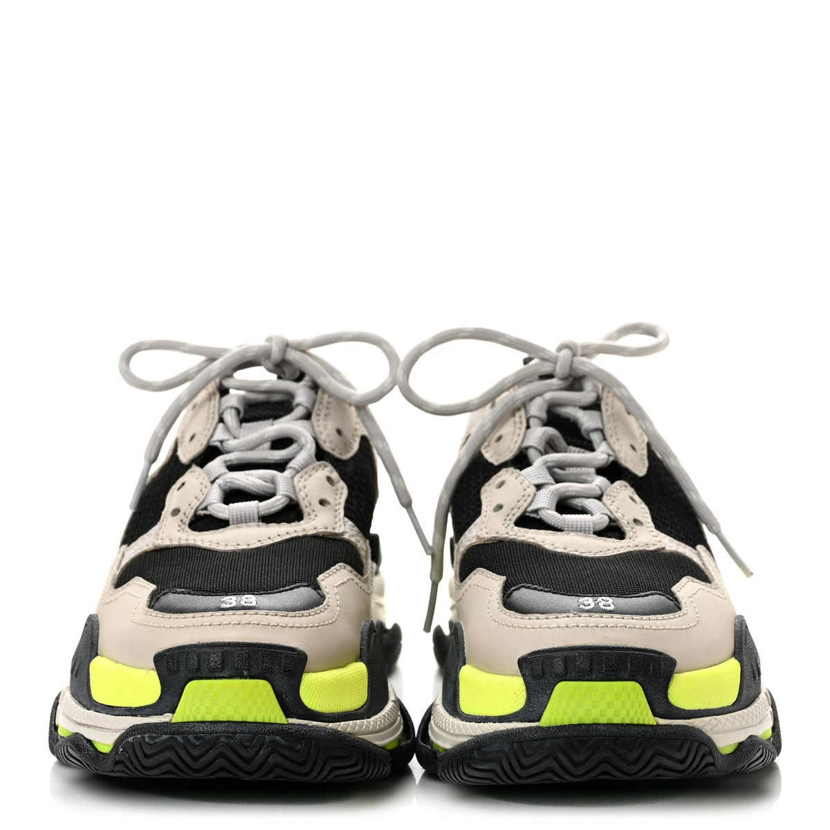 Fabric Mesh Womens Triple S Sneakers 38 Grey Black Jaune Fluo