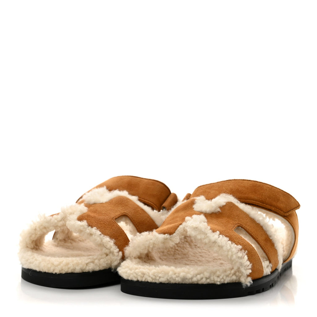 Suede Goatskin Woolskin Womens Chypre Sandals 40 Brun Fume Ecru