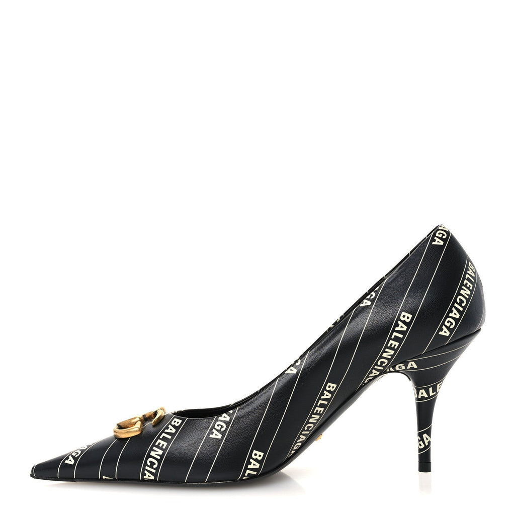 X Gucci Calfskin Logo Print Knife 80mm Pumps 37.5 Black