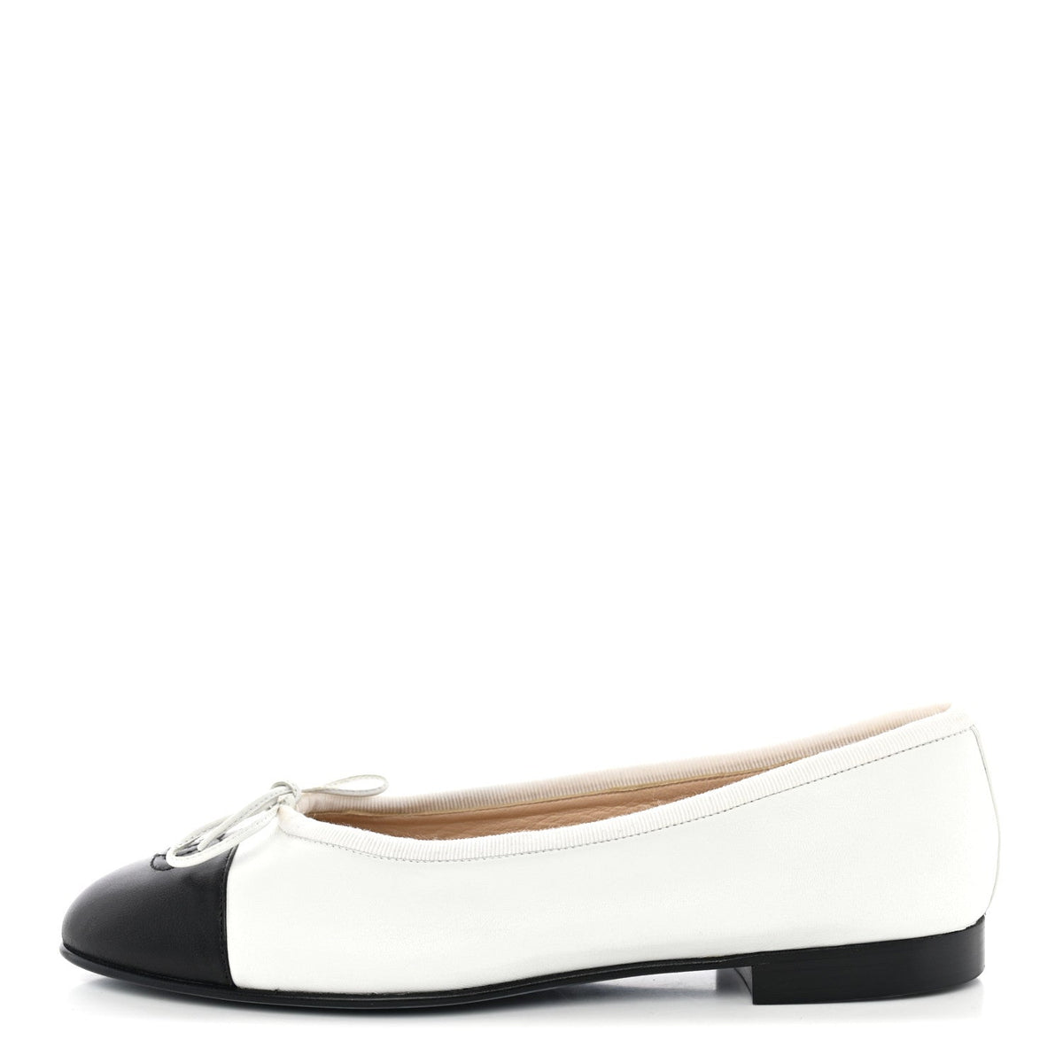 Lambskin Cap Toe CC Ballerina Flats 38 White Black