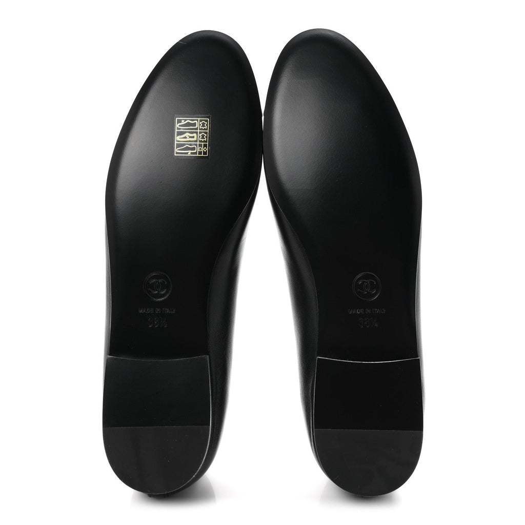 Lambskin CC Cap Toe Ballerina Flats 38.5 Black Dark Grey