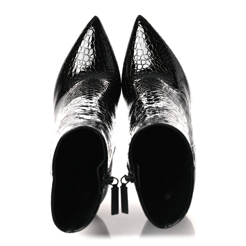 Alligator Embossed Patent Calfskin Opyum 110 Ankle Boots 38 Black