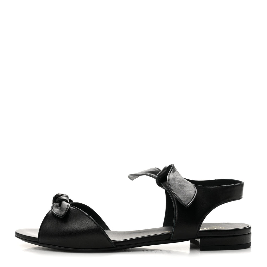 Lambskin Bow CC Flat Sandals 38.5 Black