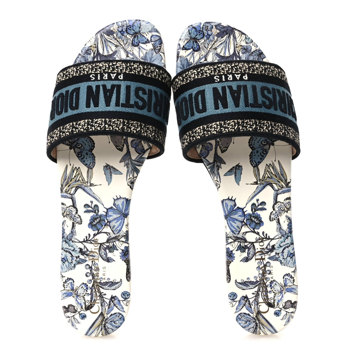 Canvas Embroidered Butterfly Dway Mules Slide Sandals 40 White Blue