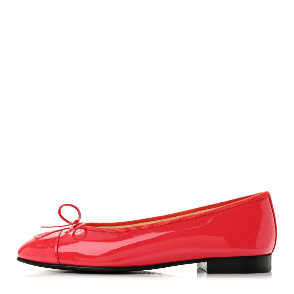 Patent Calfskin CC Cap Toe Ballerina Flats 37 Coral