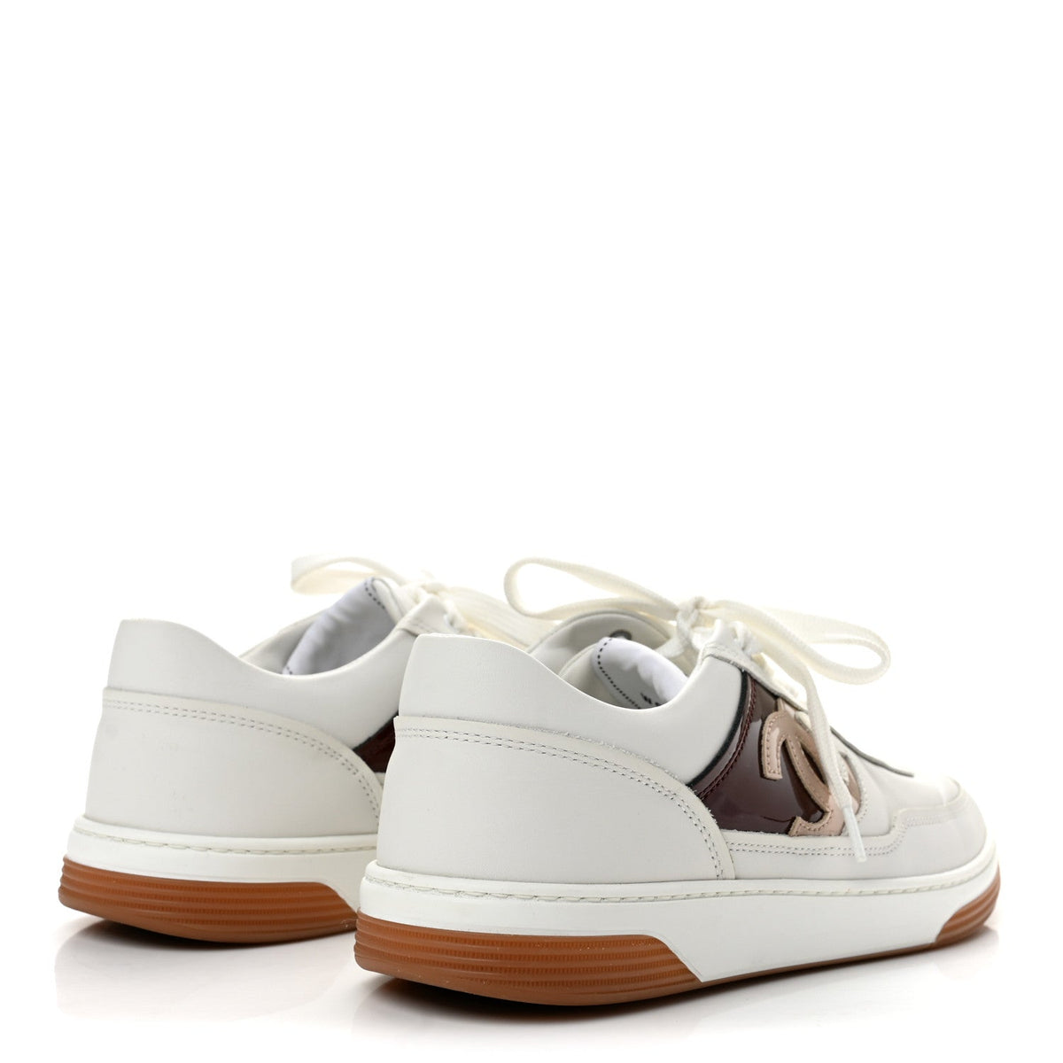 Calfskin Patent Womens CC Sneakers 38 White Burgundy Beige