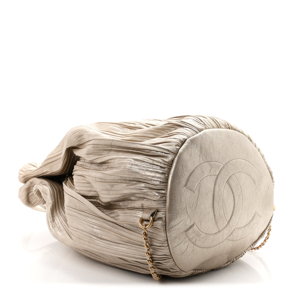 Iridescent Crumpled Calfskin Small Coco Pleats Backpack Gold
