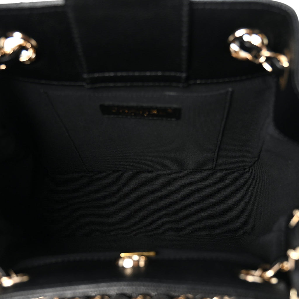 Caviar Quilted Flap Bucket Bag Black