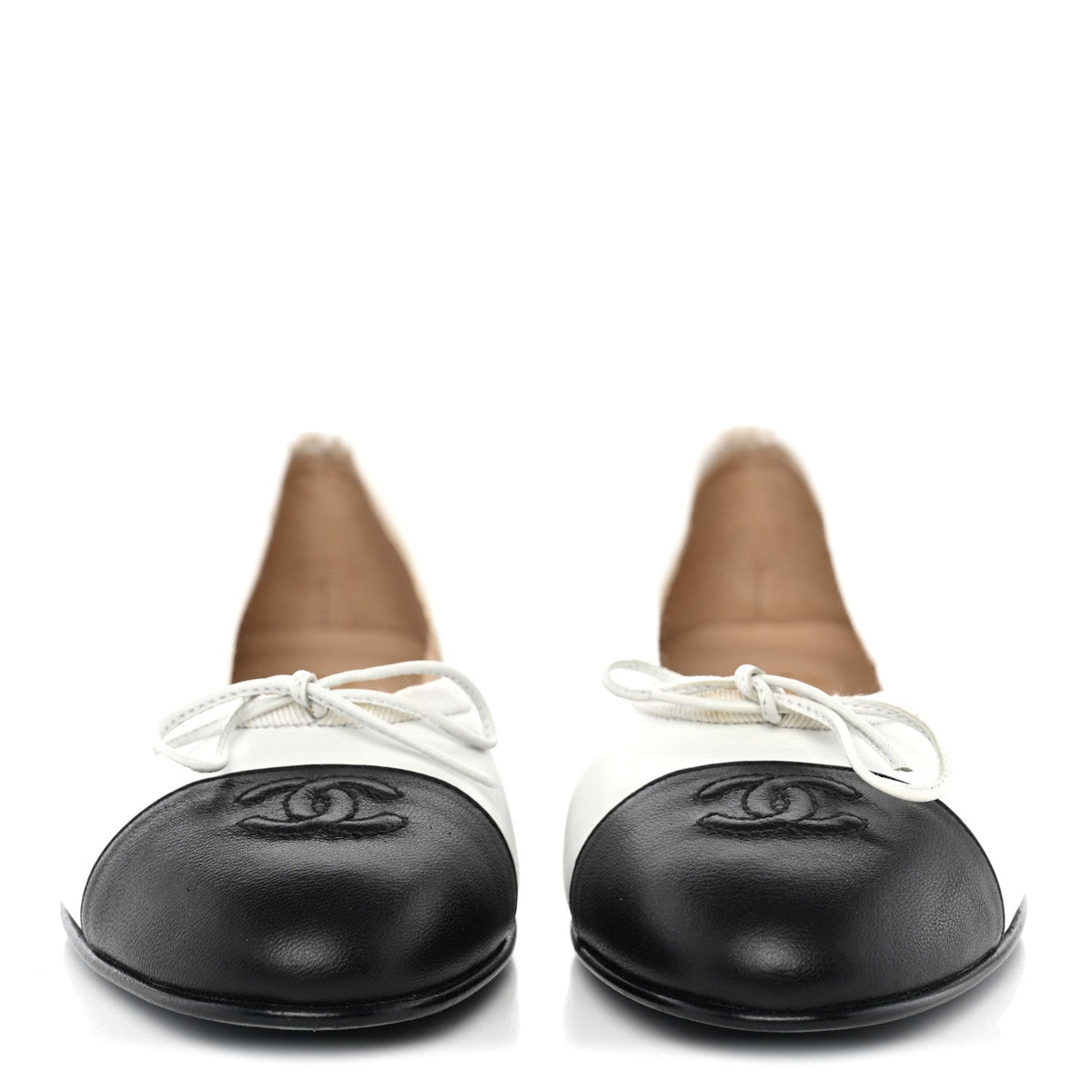 Lambskin Cap Toe CC Ballerina Flats 38 White Black