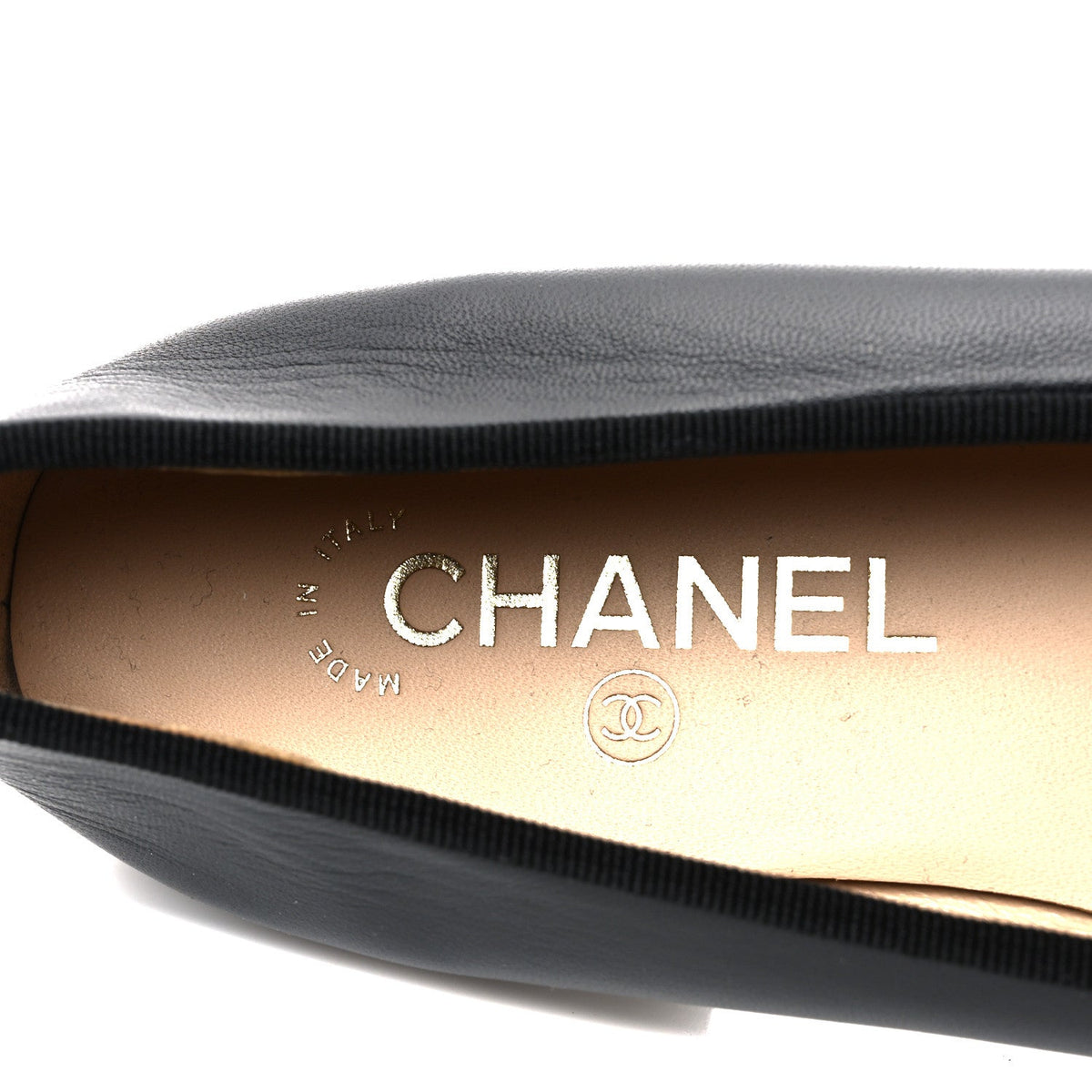 Lambskin Patent Cap Toe Ballerina Flats 39.5 Black