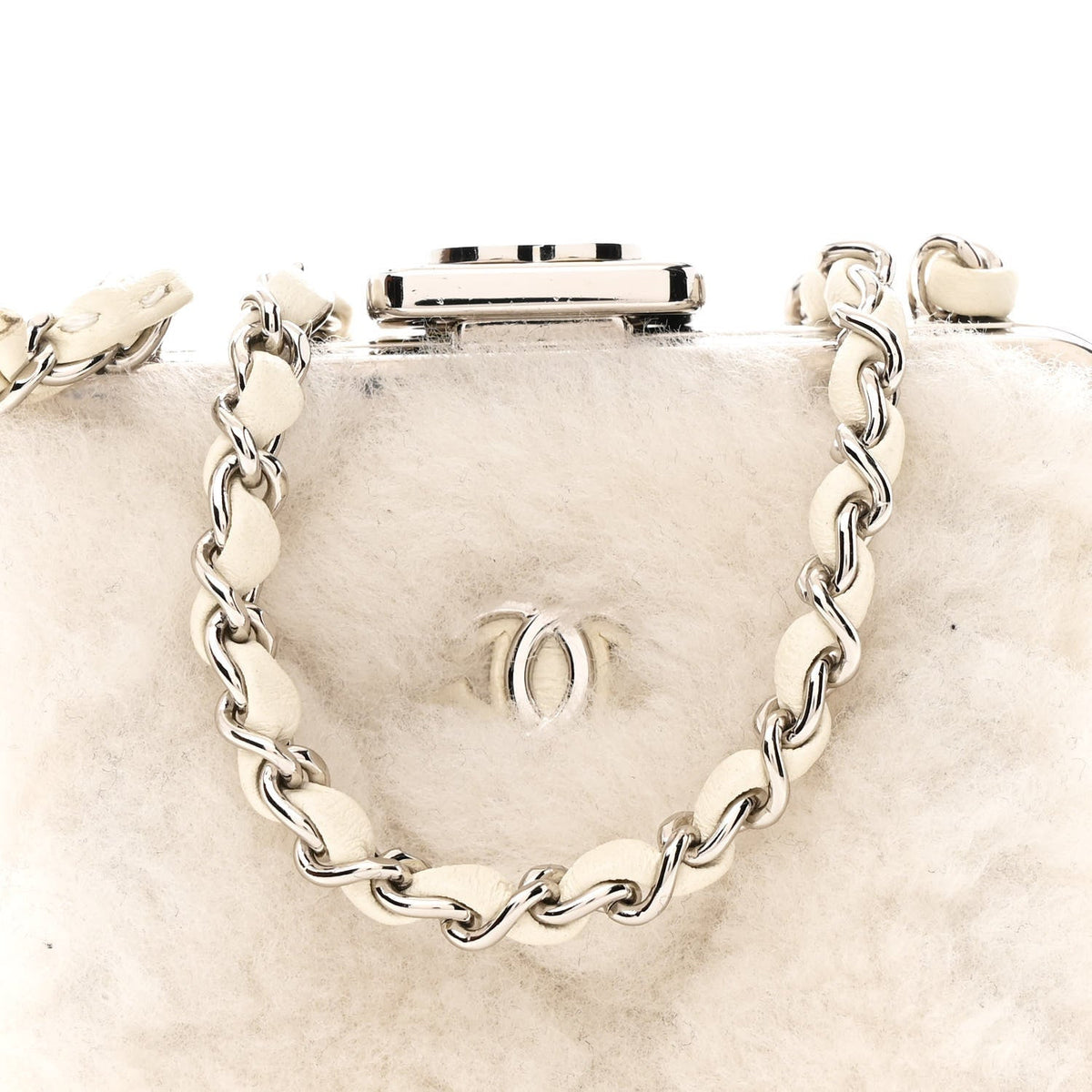 Shearling Sheepskin Lambskin Quilted Clutch With Chain White