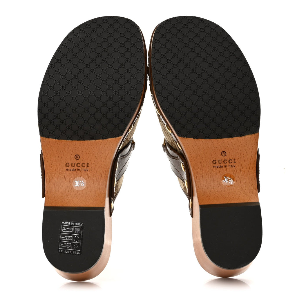 Monogram Goatskin Horsebit Clog Mules 36.5 Beige Ebony Brown Sugar