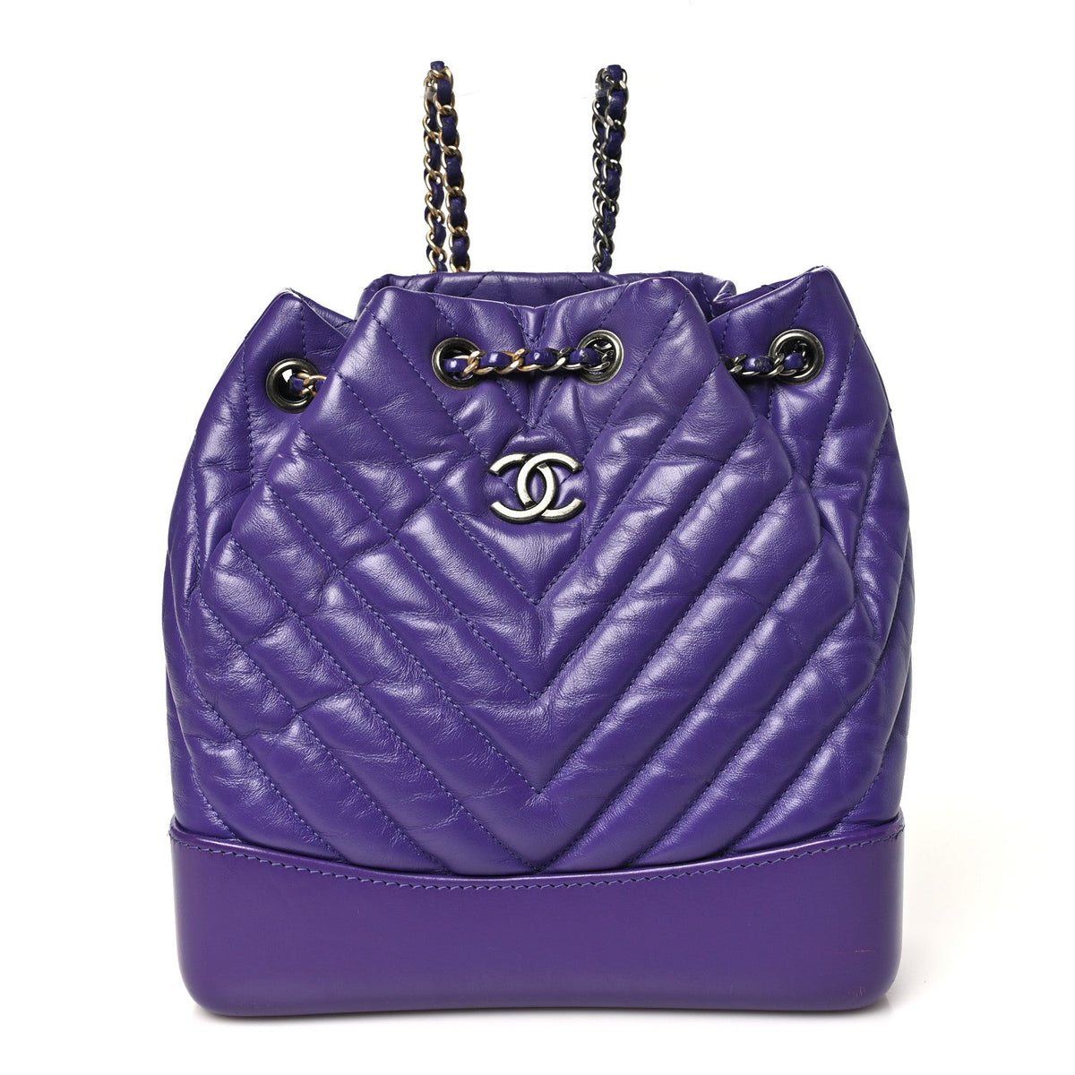 Aged Calfskin Chevron Quilted Small Gabrielle Backpack Purple