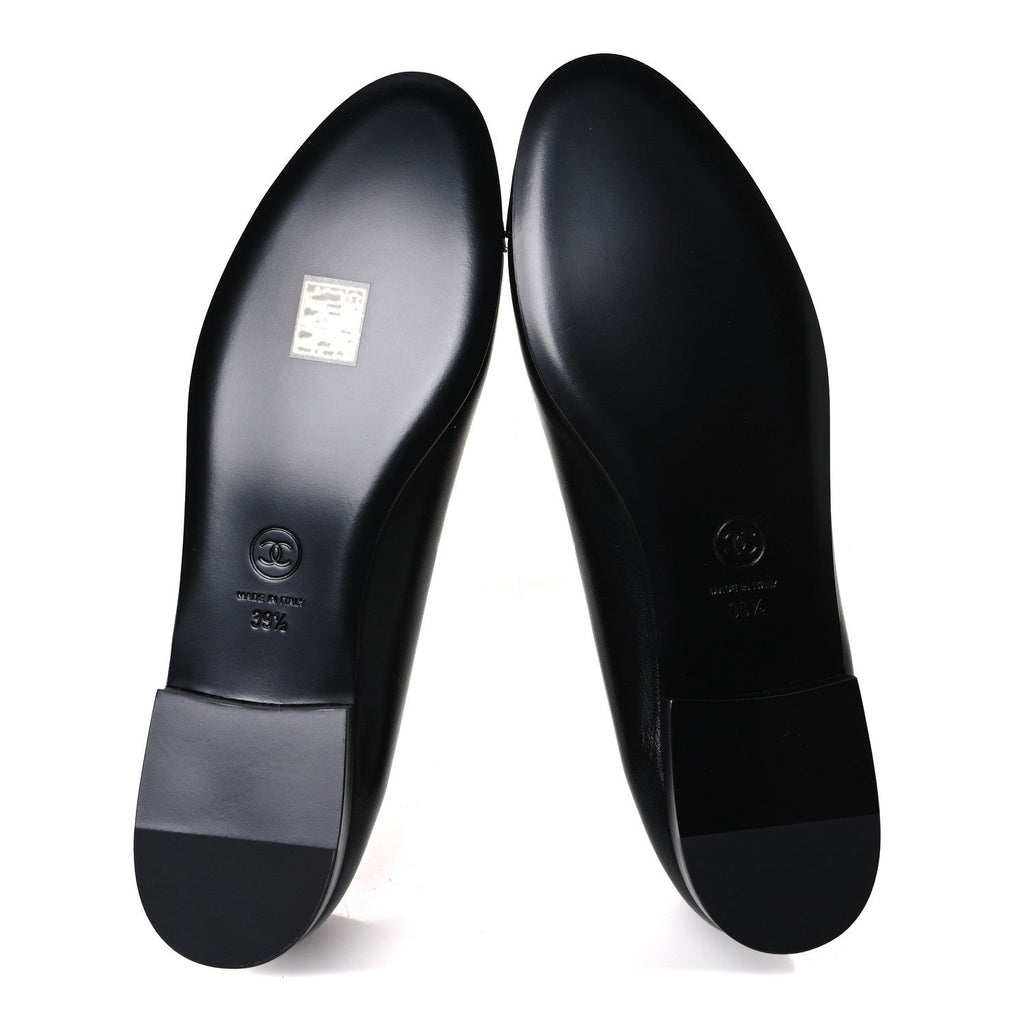 Lambskin Patent Cap Toe Ballerina Flats 39.5 Black