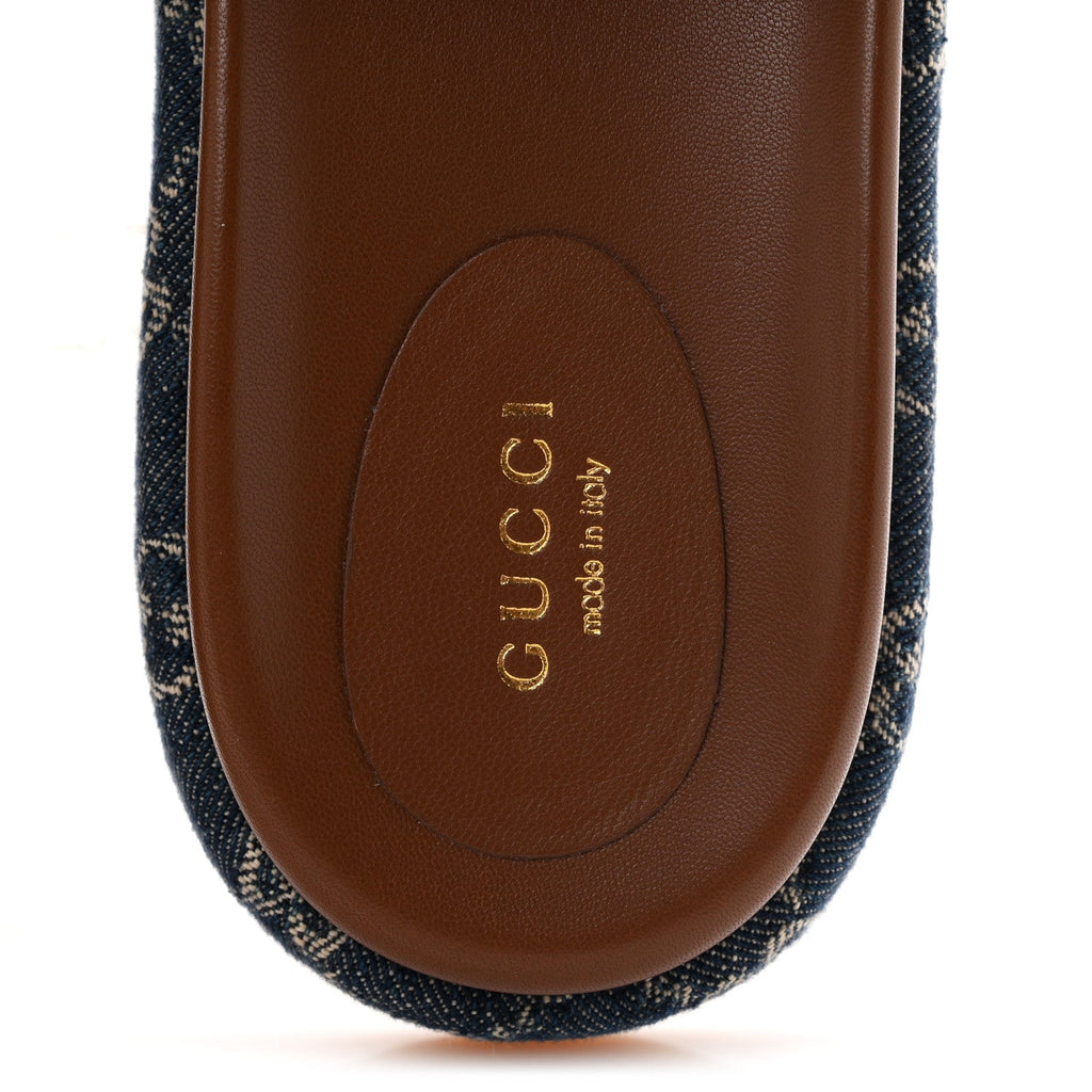 New Denim GG Monogram Angelina Platform 55mm Slide Sandals 40.5 Blue Tea