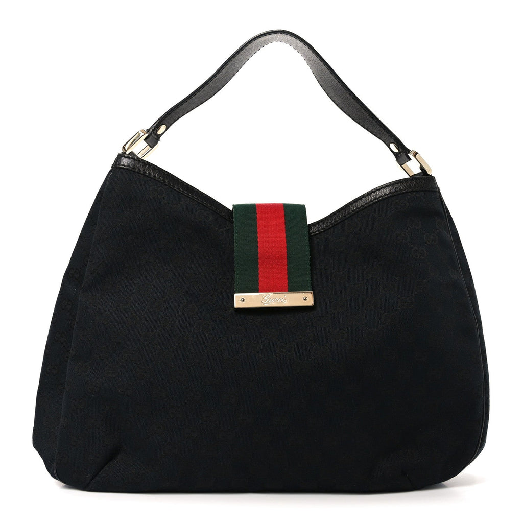 Monogram Large New Ladies Web Hobo Black