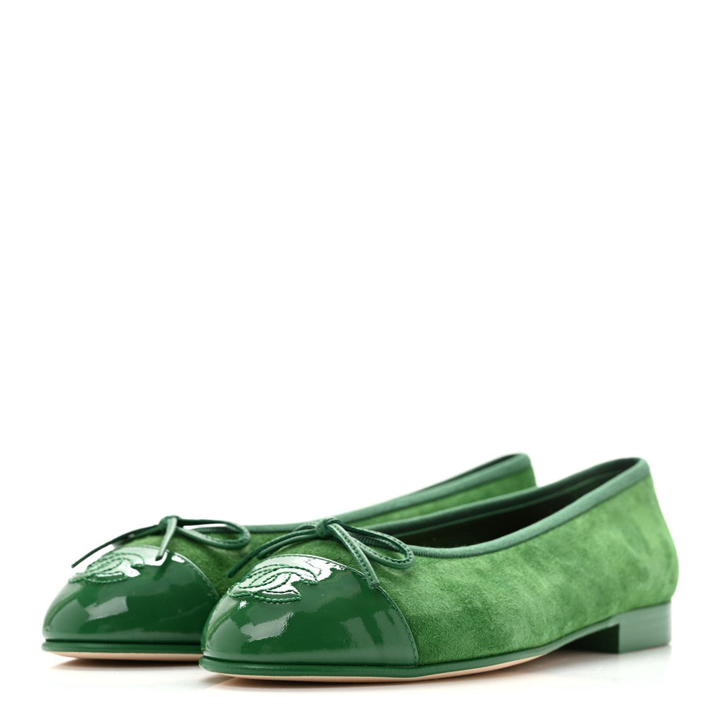 Suede Patent Cap Toe CC Ballerina Flats 36 Green