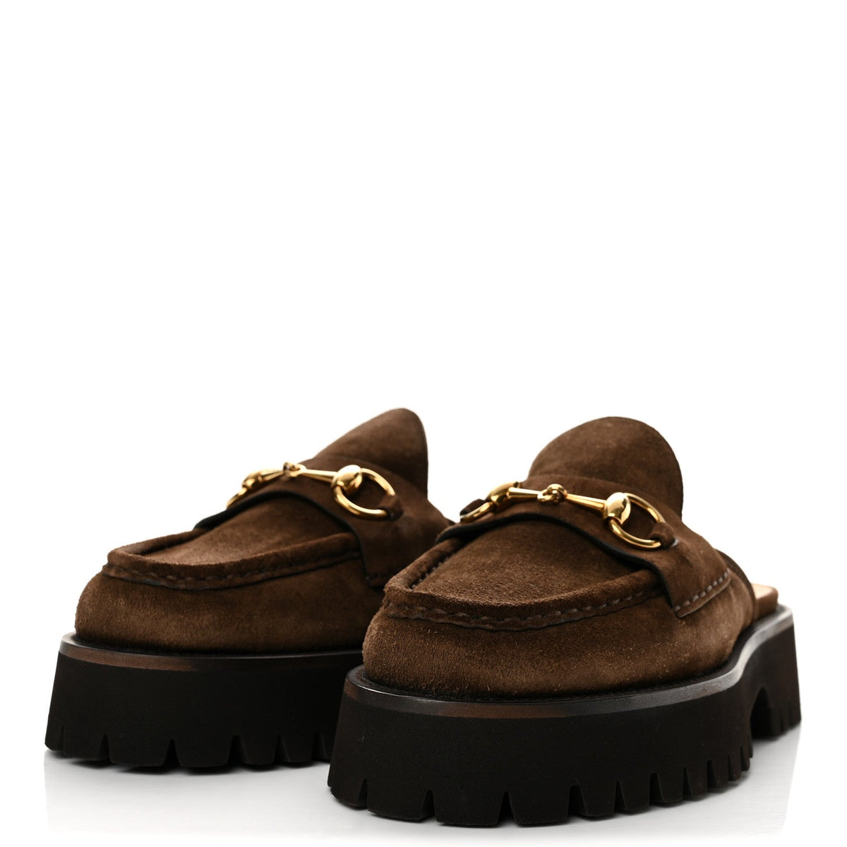 Suede Horsebit Platform Mules 37.5 Washed Brown