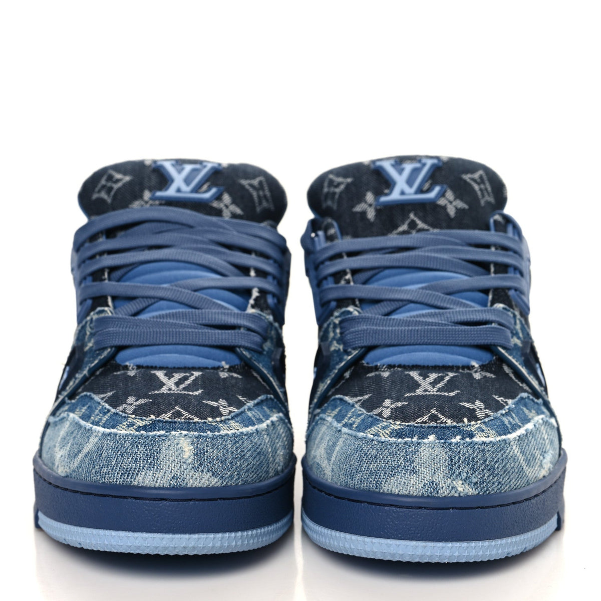 Monogram Denim Mens LV Trainer Sneakers 9.5 Blue