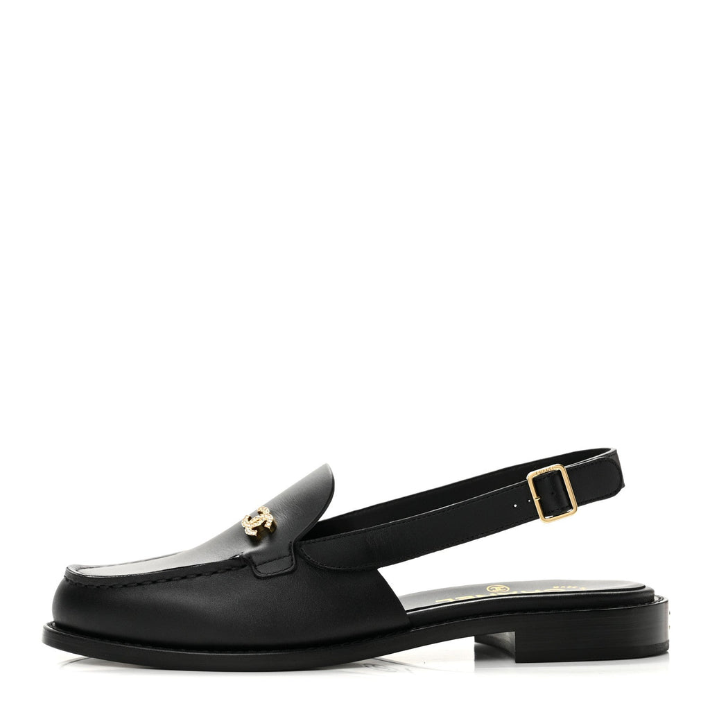 Calfskin Crystal CC Slingback Flats 38 Black