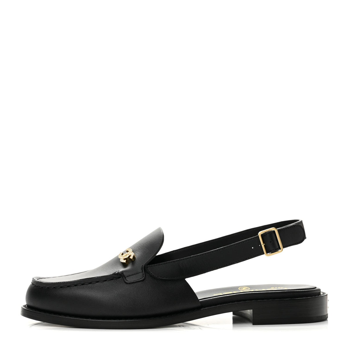 Calfskin Crystal CC Slingback Flats 38 Black