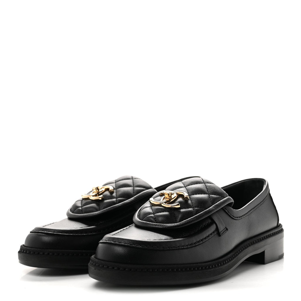 Lambskin Quilted CC Turnlock Loafers 36.5 Black