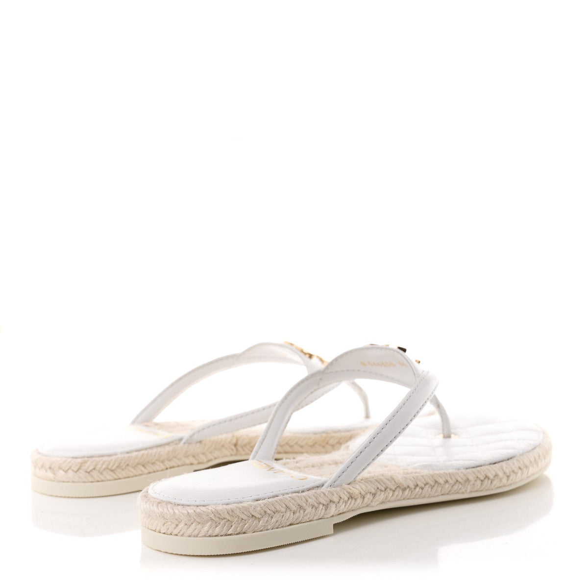 Lambskin Quilted Thong Espadrille Sandals 36 White