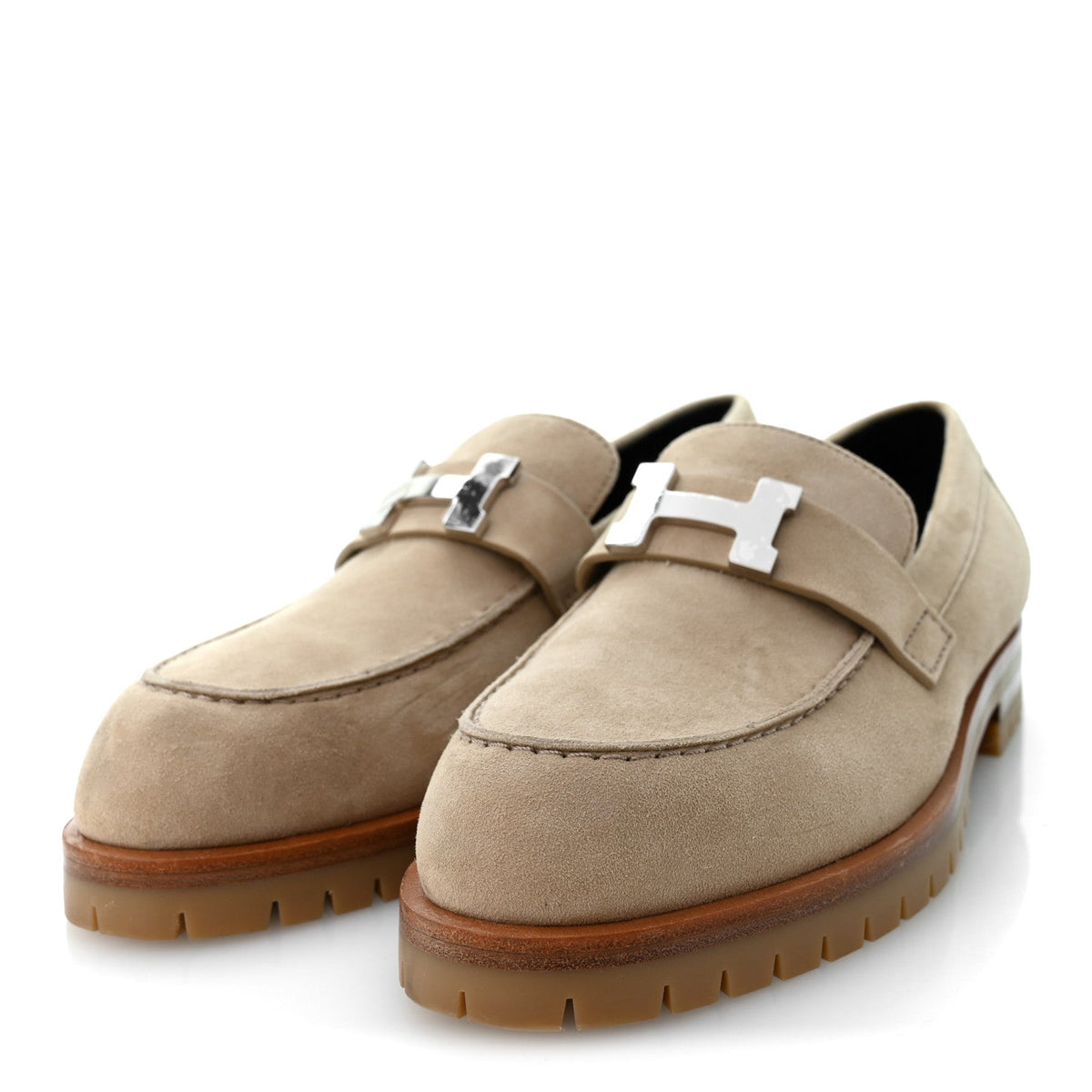 Suede Goatskin Womens Faubourg Loafers 38 Beige Argile