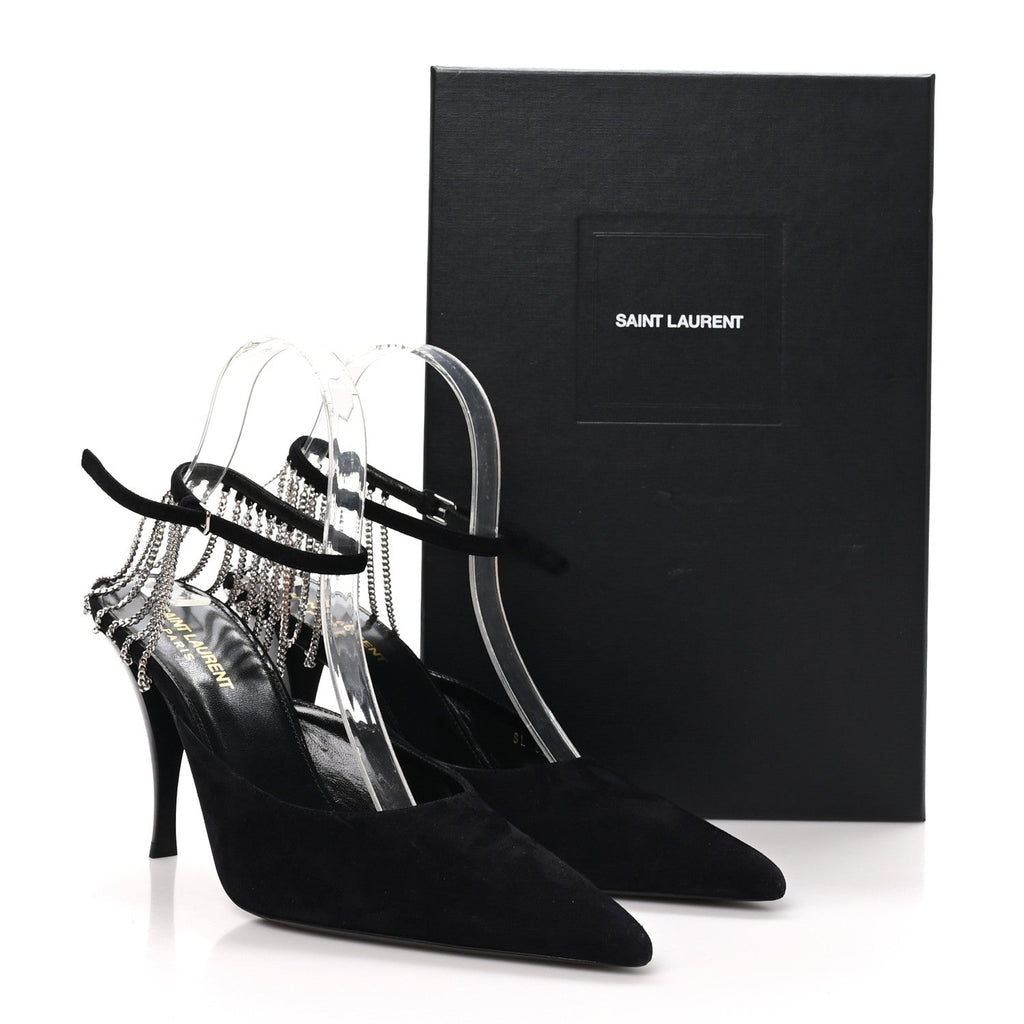 Kid Scamosciato Sling 90 Chain Pumps 39.5 Black