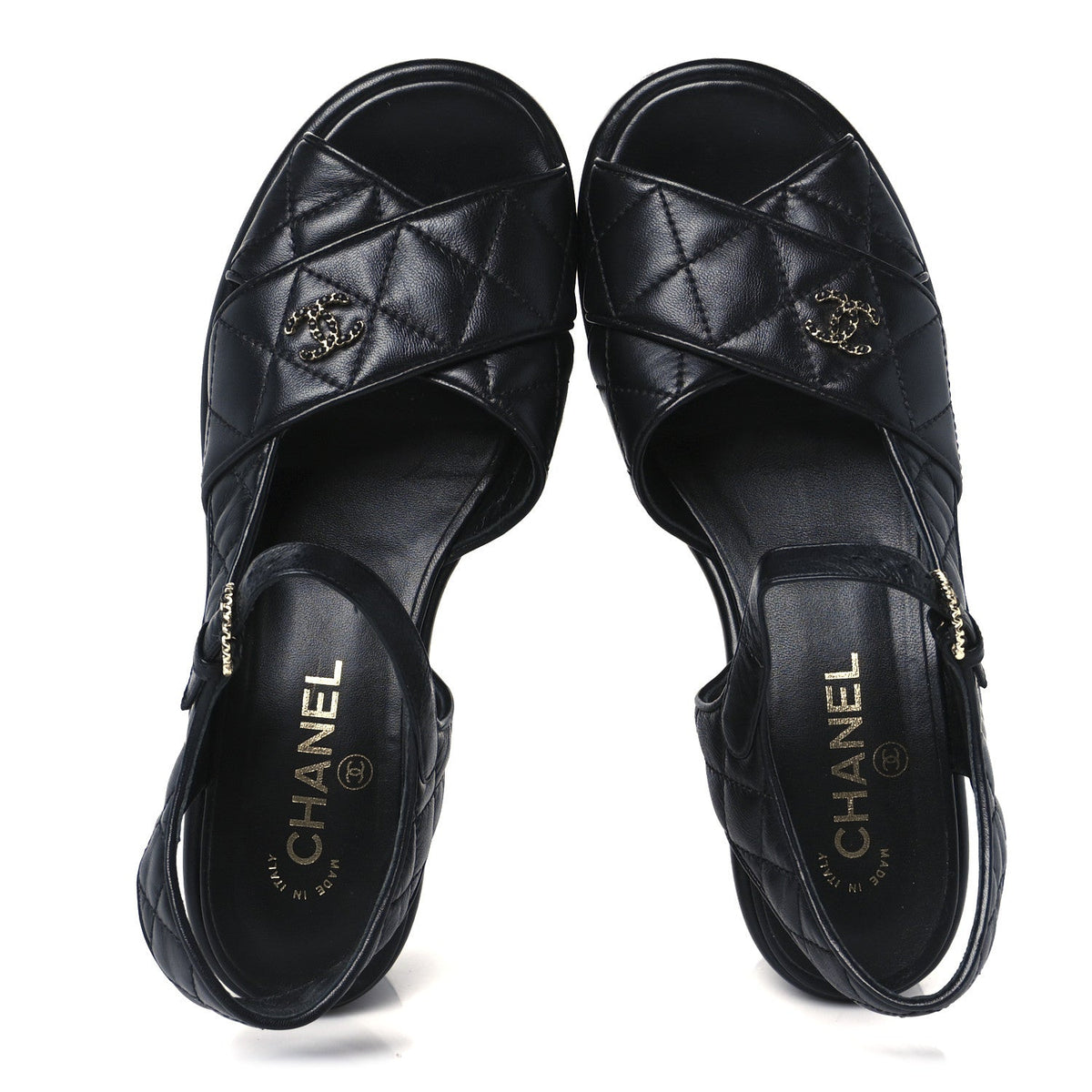 Lambskin Quilted CC Platform Sandals 39.5 Black
