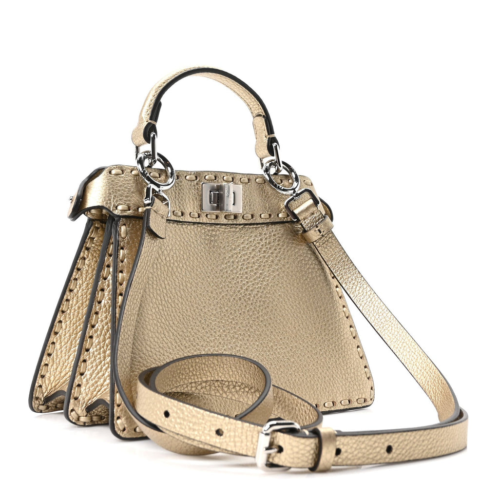 Metallic Cuoio Roma Sellerissima Nappa Sintetica Tape Stitch Petite Peekaboo I SEE U Iconic Satchel Platino