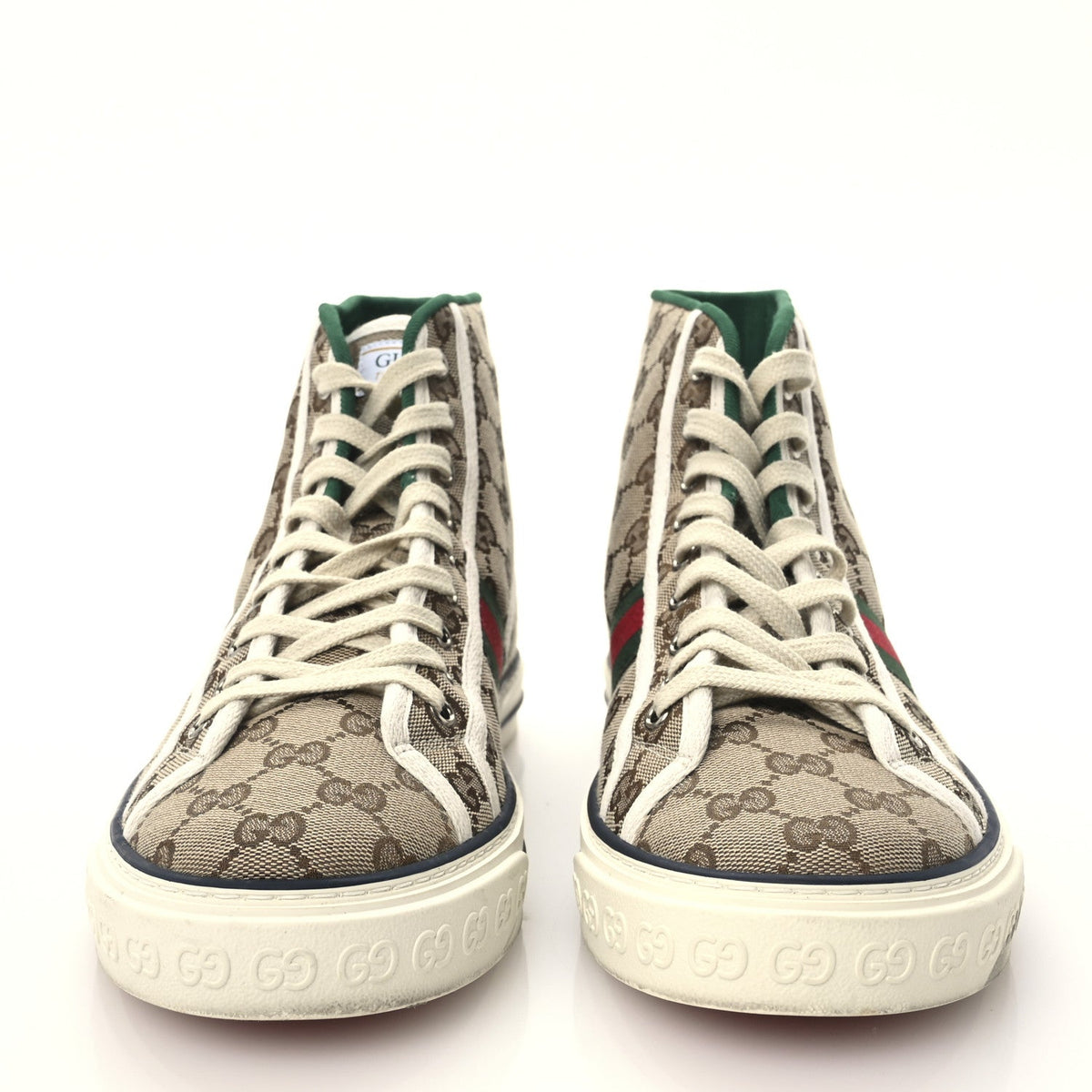 GG Monogram Web Mens 1977 Tennis High Top Sneakers 9 Beige Ebony Mystic White