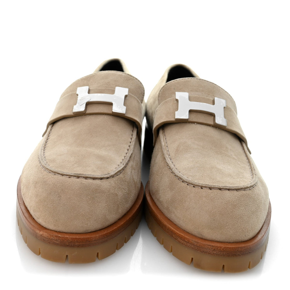 Suede Goatskin Womens Faubourg Loafers 38 Beige Argile