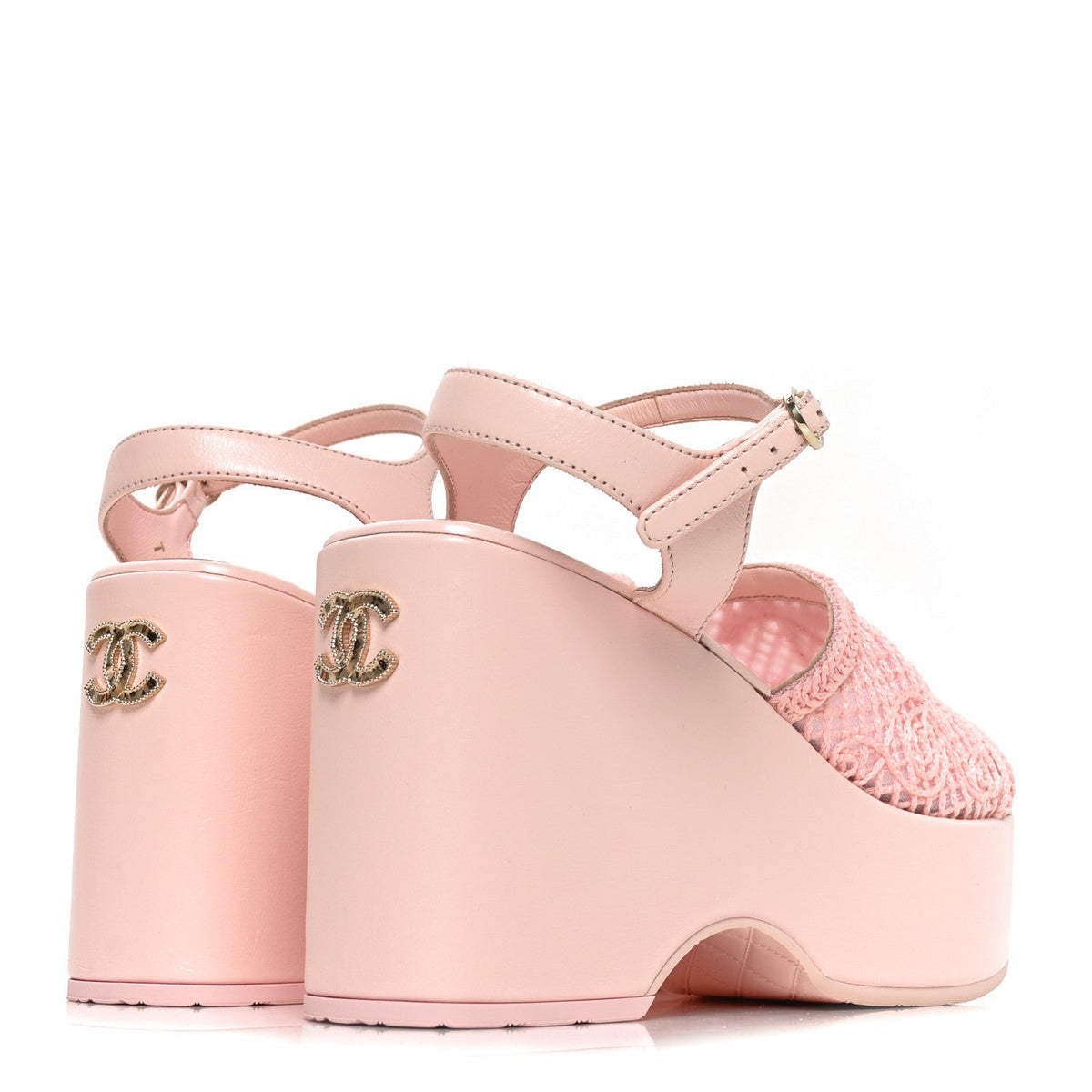 Fabric Calfskin CC Platform Sandals 40 Light Pink