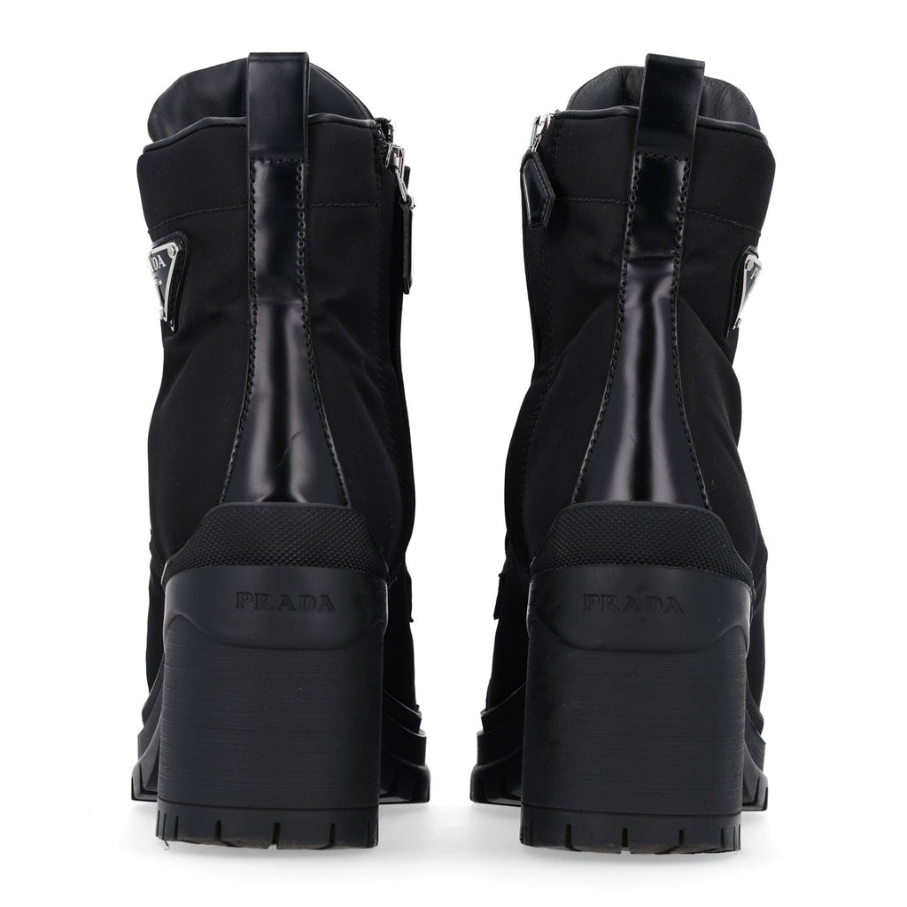 Spazzolato Re-Nylon Metal Triangle Logo Lace Up 55mm Ankle Boots 36 Black
