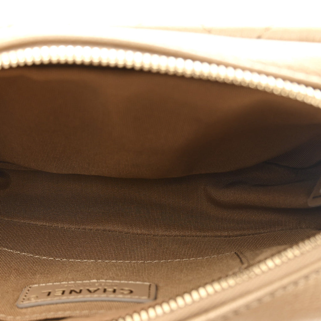 Metallic Goatskin Quilted Casual Trip Waist Bag Beige