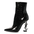 Alligator Embossed Patent Calfskin Opyum 110 Ankle Boots 38 Black