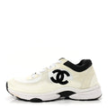 Mesh Suede Calfskin Grained Calfskin Womens CC Sneakers 38.5 White Black