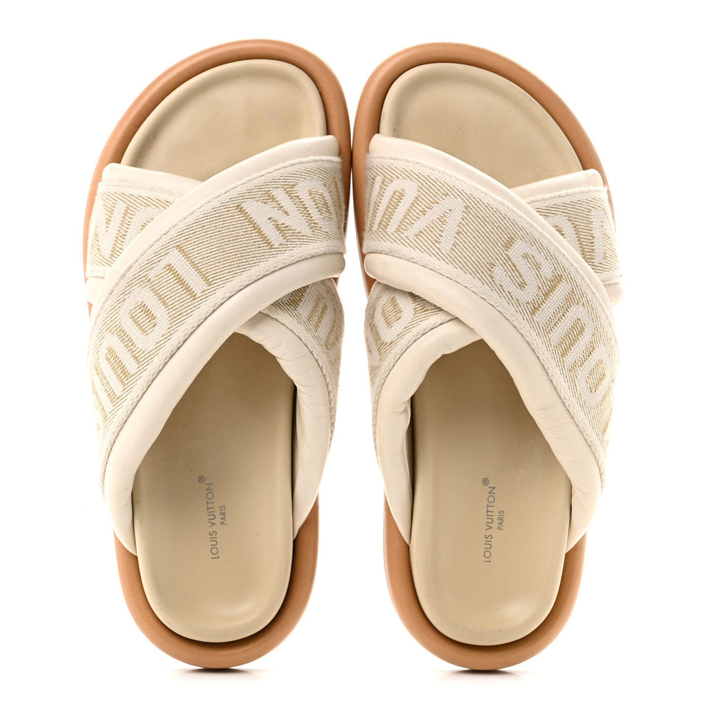 LV Bliss Womens Comfort Cross-Over Mules  37 Ecru