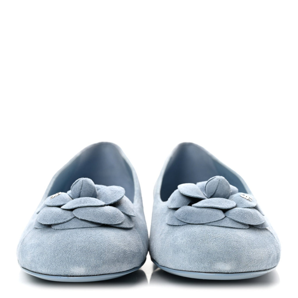 Suede Cap Toe Camellia Ballerina Flats 41 Light Blue