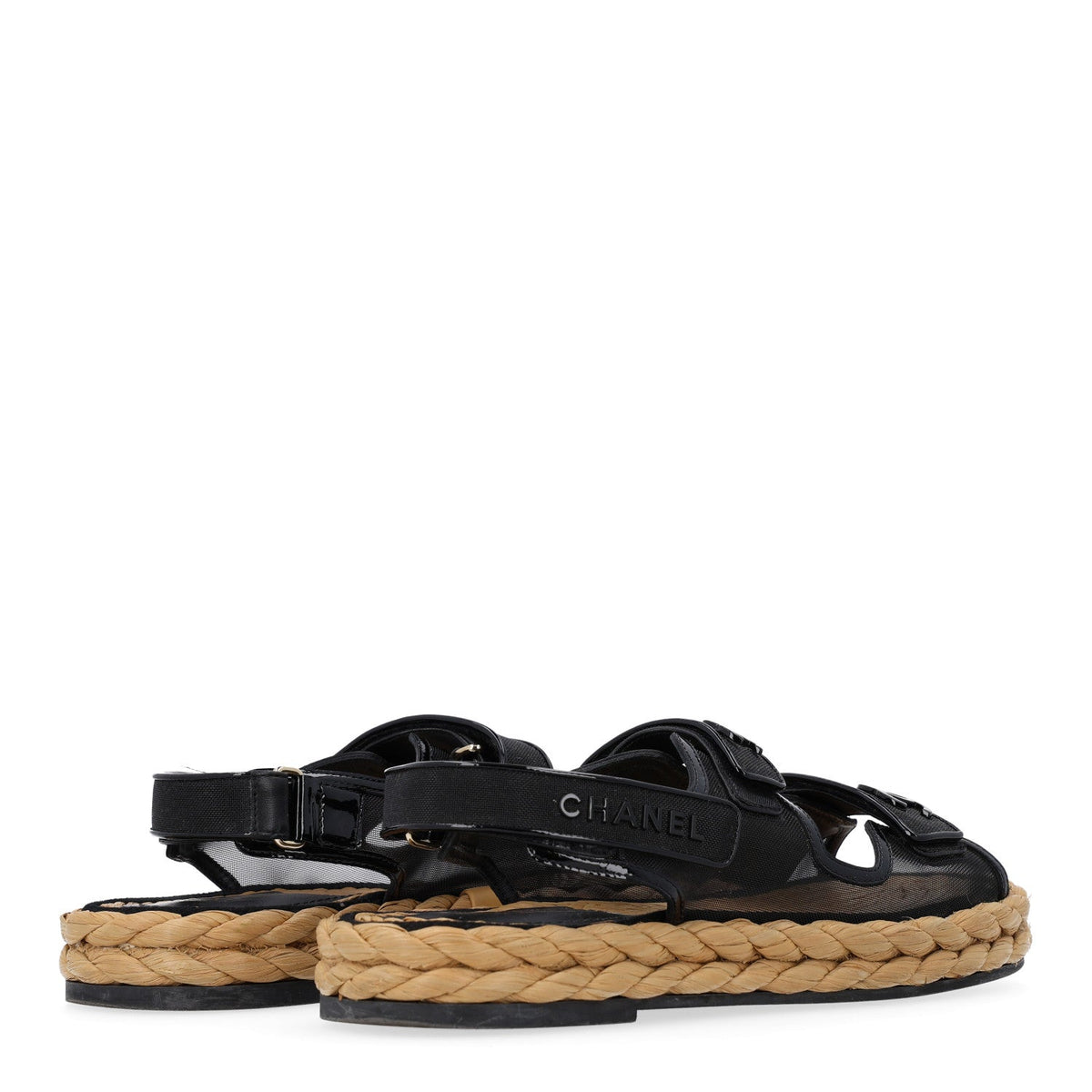 Mesh Patent Calfskin Velcro Dad Sandals 40.5 Black